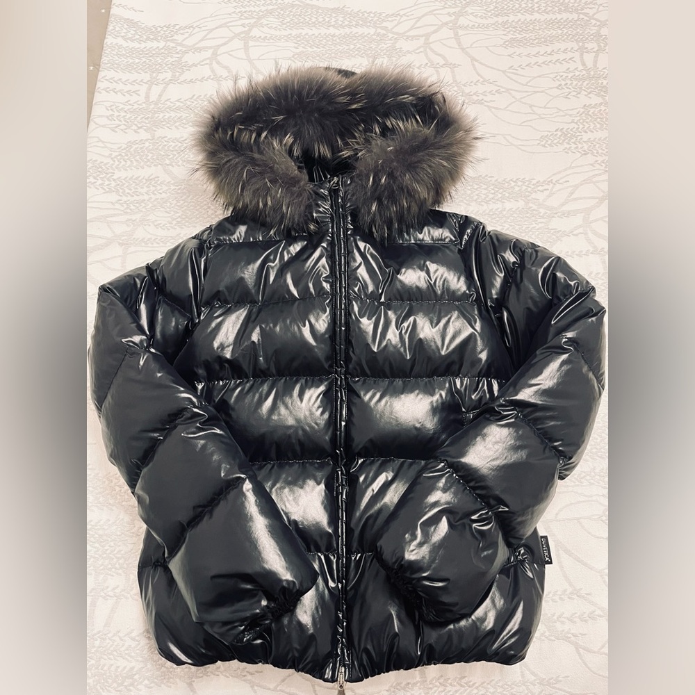 Duvetica Shiny Black Puffer Jacket with Raccoon Fur Hood